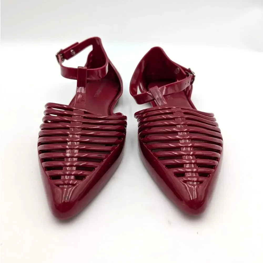 Jeffrey Campbell Squeaky Jelly Flat Shoes Women's Cherry Red Size US8 EU38